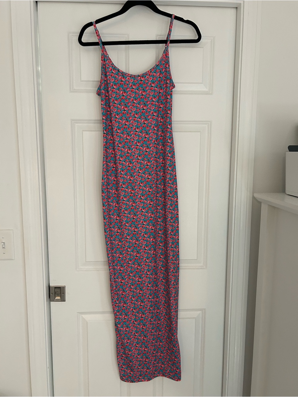 SHEIN Blue Floral Maxi Dress with Pink Accents